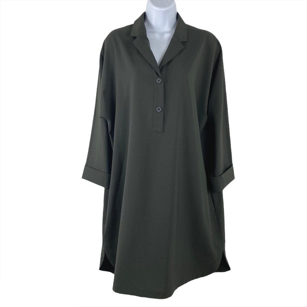 Everlane Shirt Dress 3/4 Sleeve Wool Blend Green W